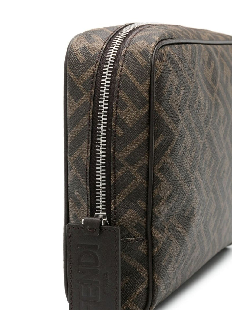 Brown Ff Logo Print Wash Bag