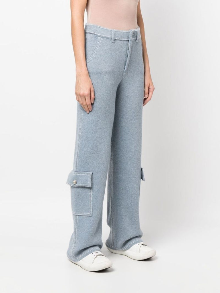 Blue Knitted Cargo Trousers