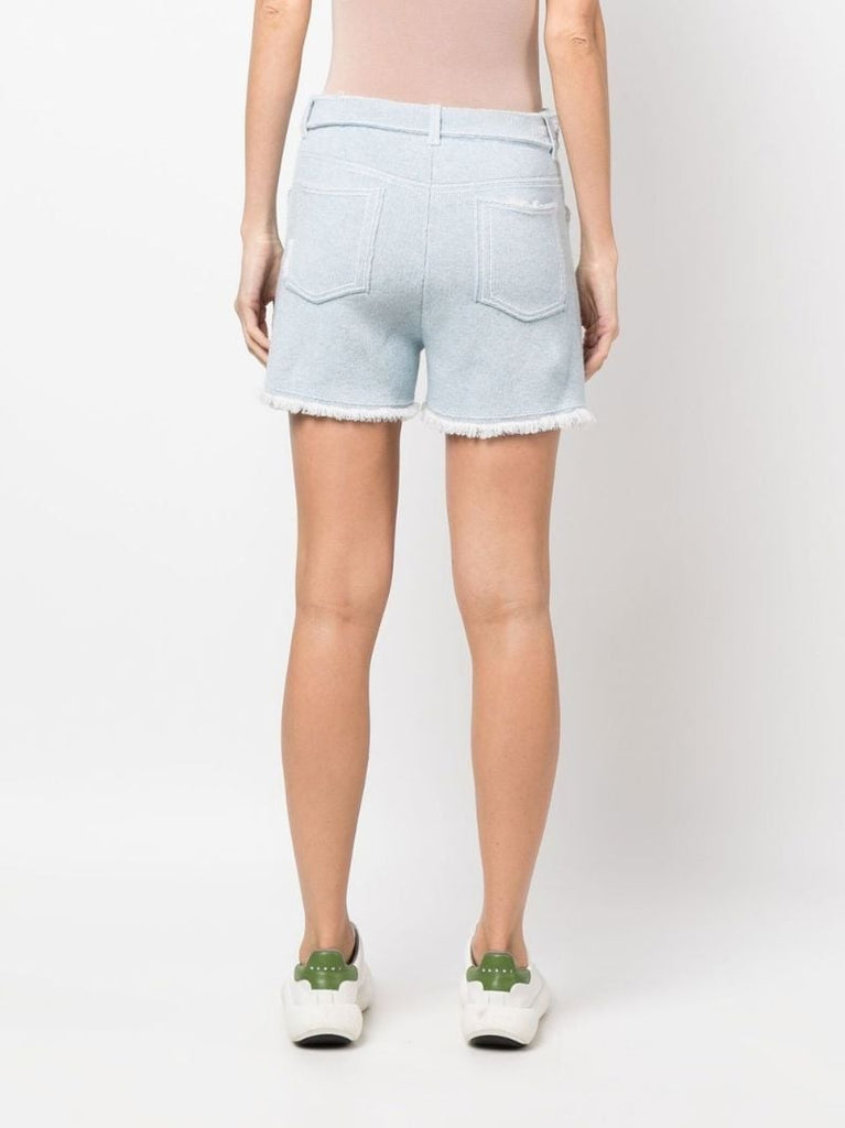Blue Fringed Knitted Shorts