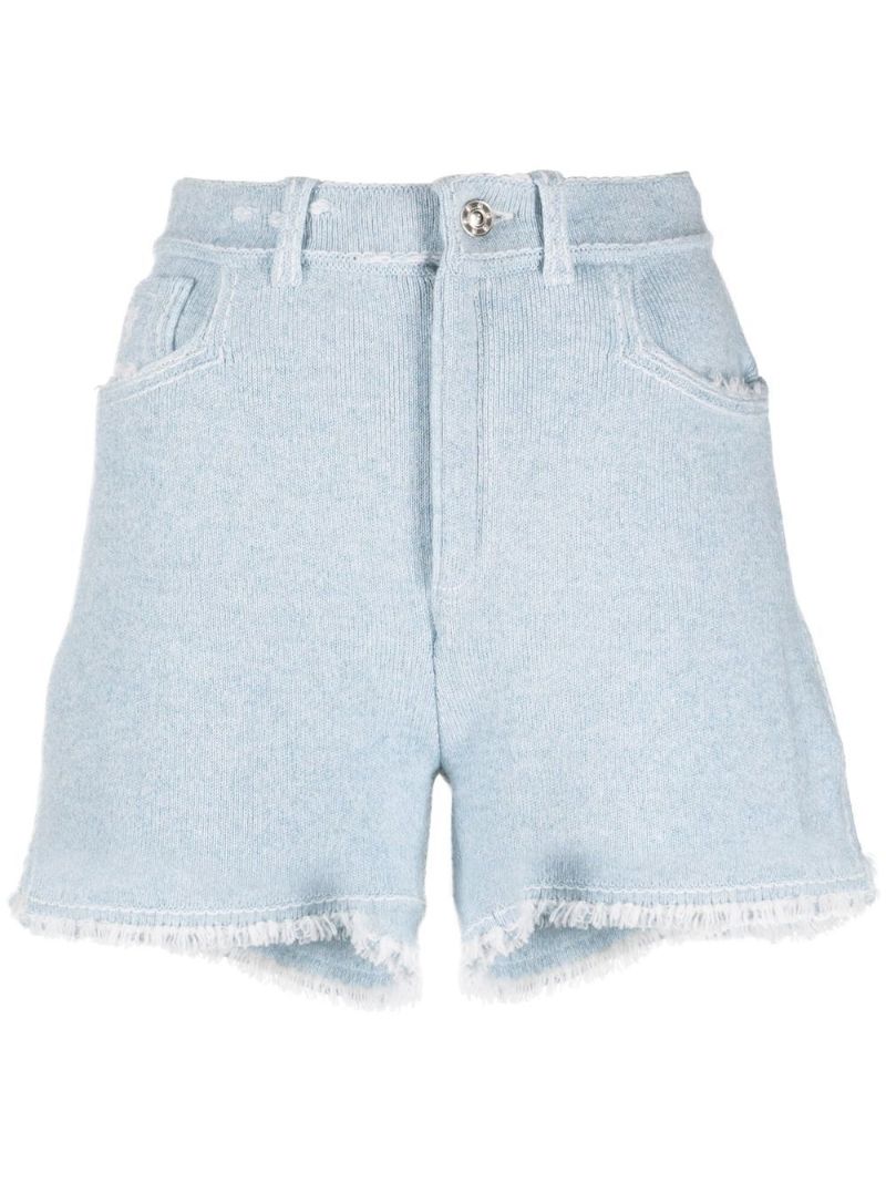 Blue Fringed Knitted Shorts