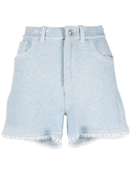 Blue Fringed Knitted Shorts