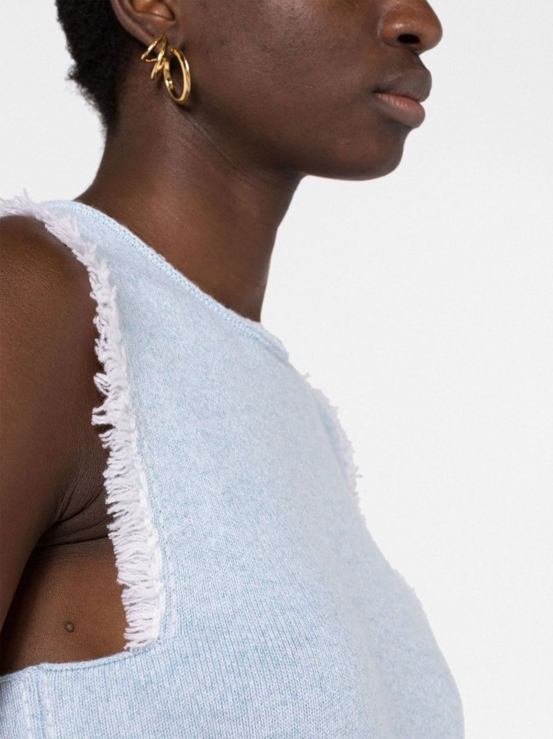 Blue Fringe-trim Sleeveless Knitted Top