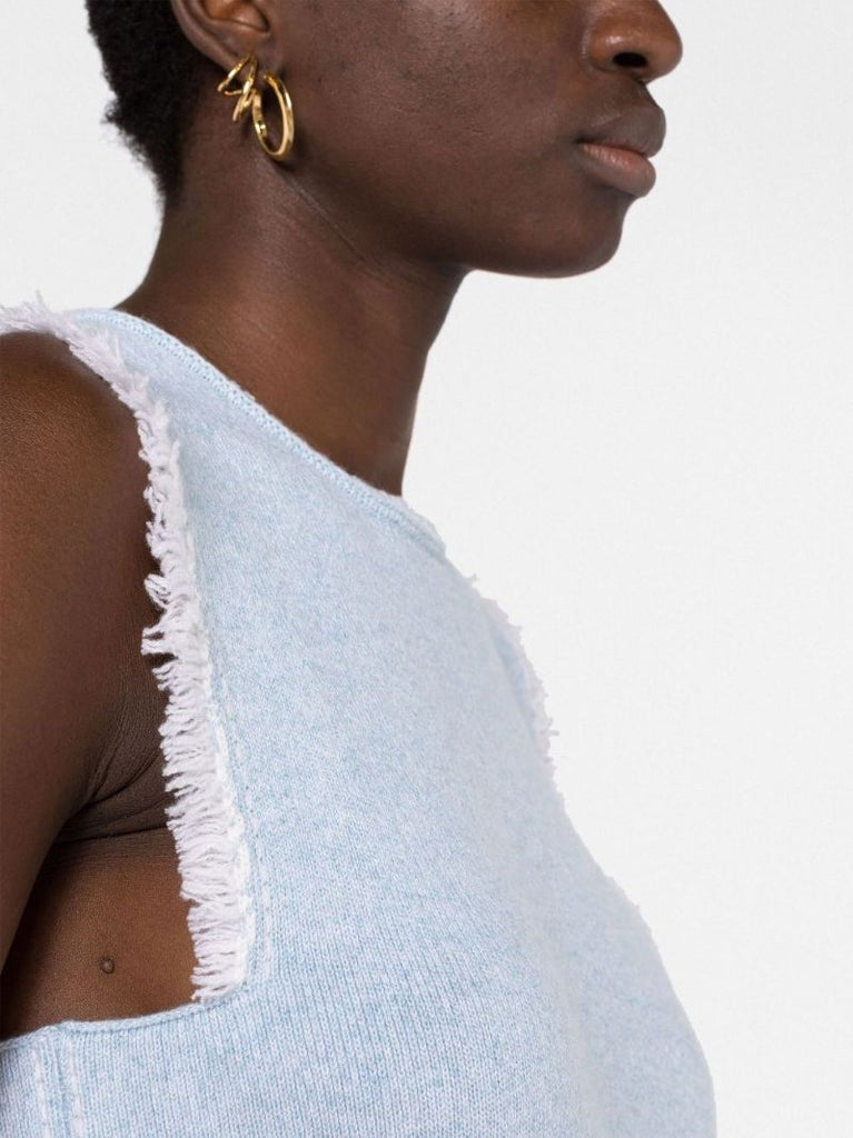 Blue Fringe-trim Sleeveless Knitted Top