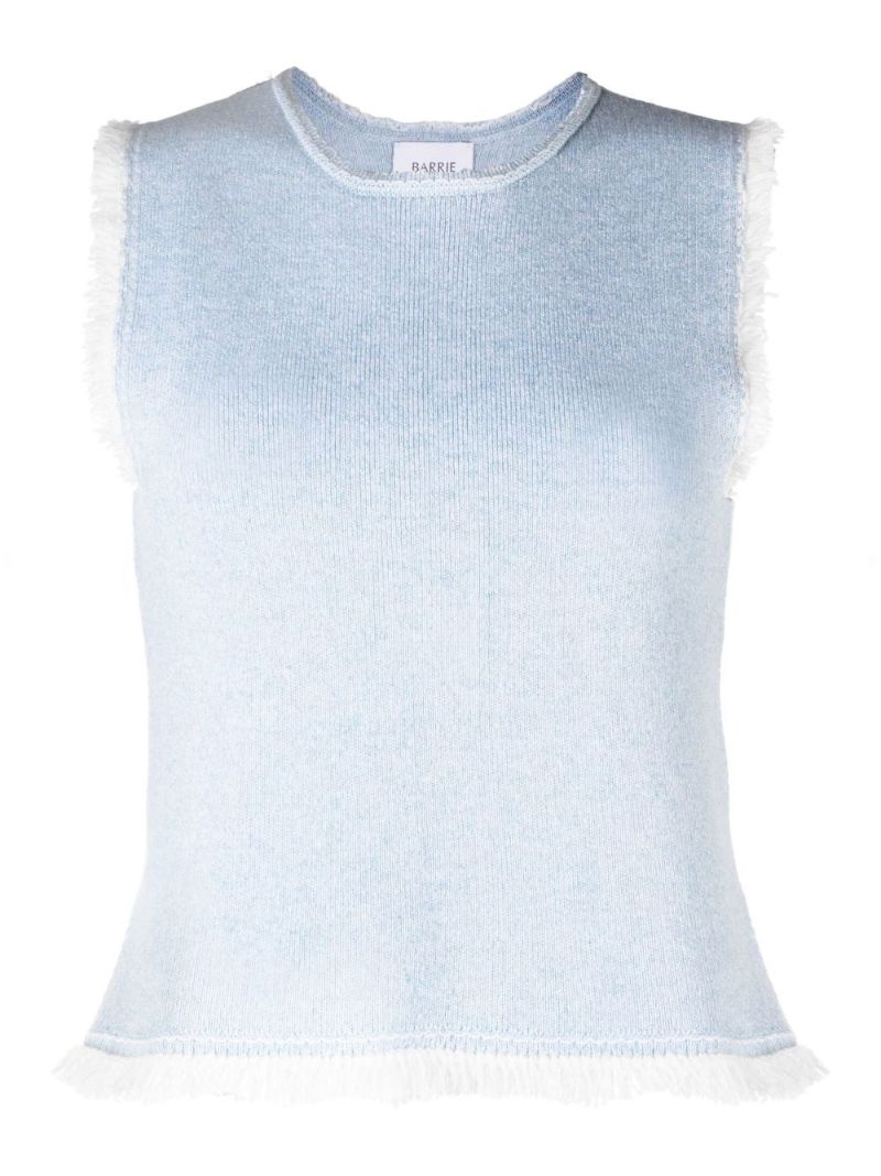 Blue Fringe-trim Sleeveless Knitted Top