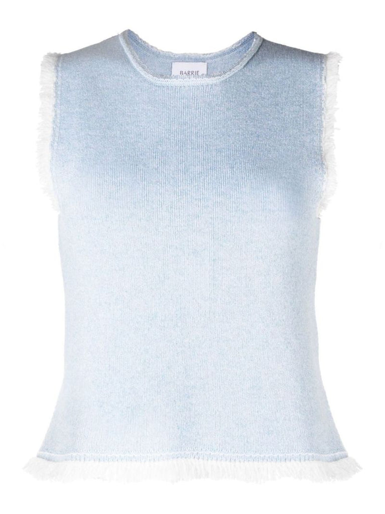 Blue Fringe-trim Sleeveless Knitted Top