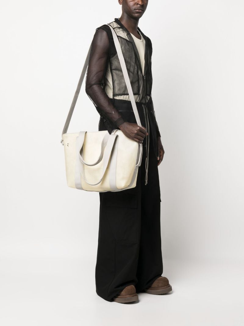 Beige Trolley Leather Tote Bag