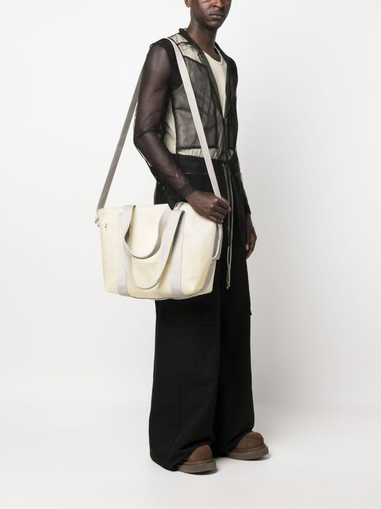 Beige Trolley Leather Tote Bag