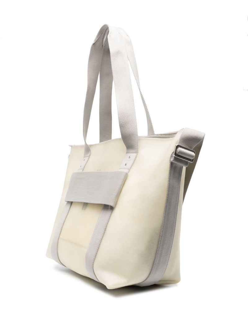 Beige Trolley Leather Tote Bag