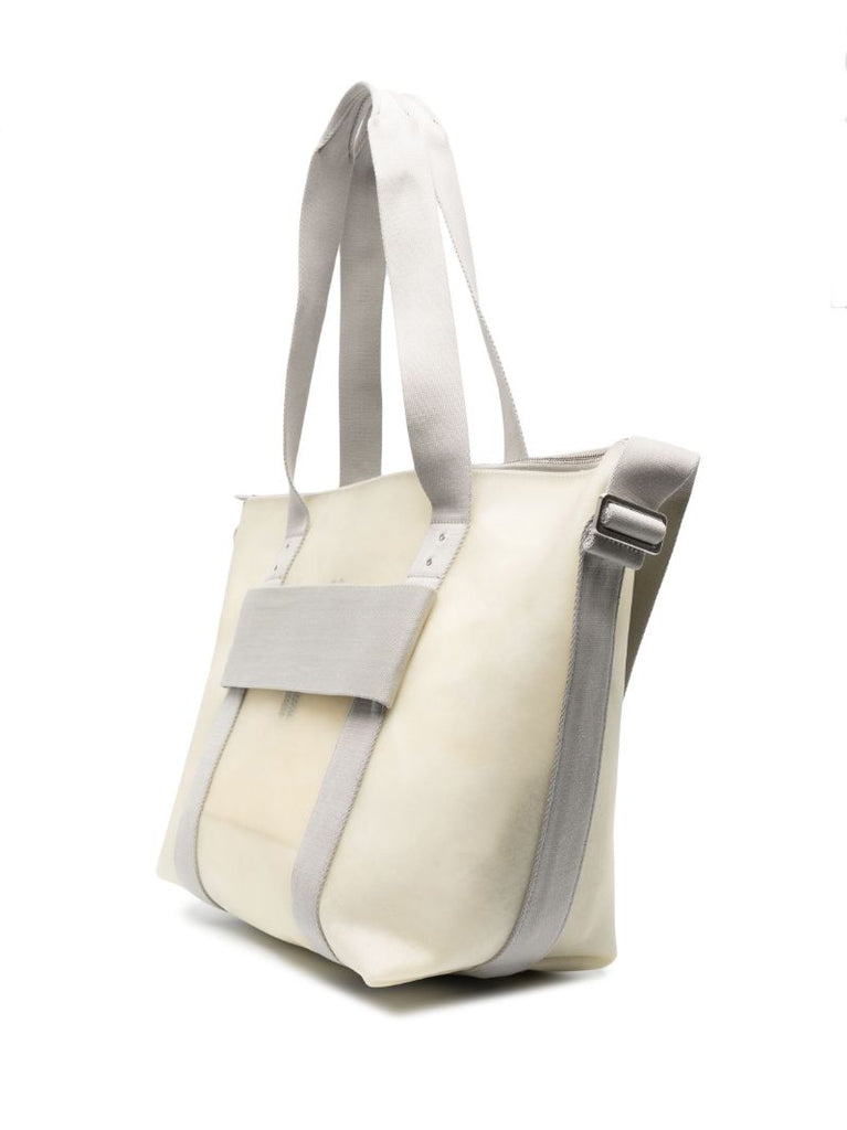 Beige Trolley Leather Tote Bag