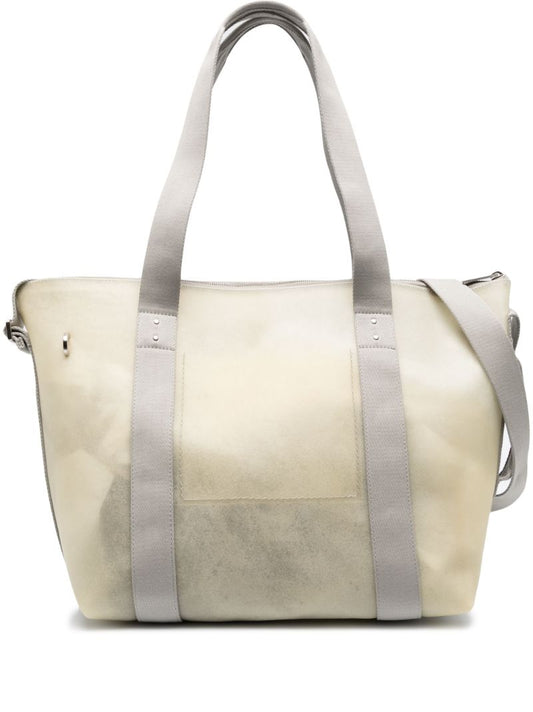 Beige Trolley Leather Tote Bag
