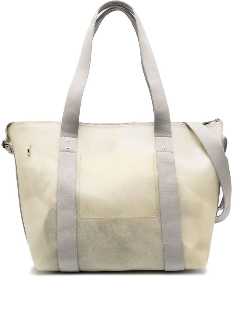 Beige Trolley Leather Tote Bag