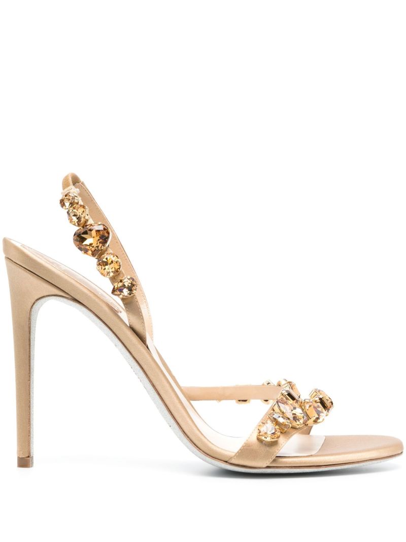 Gold 105 Crystal Slingback Satin Sandals