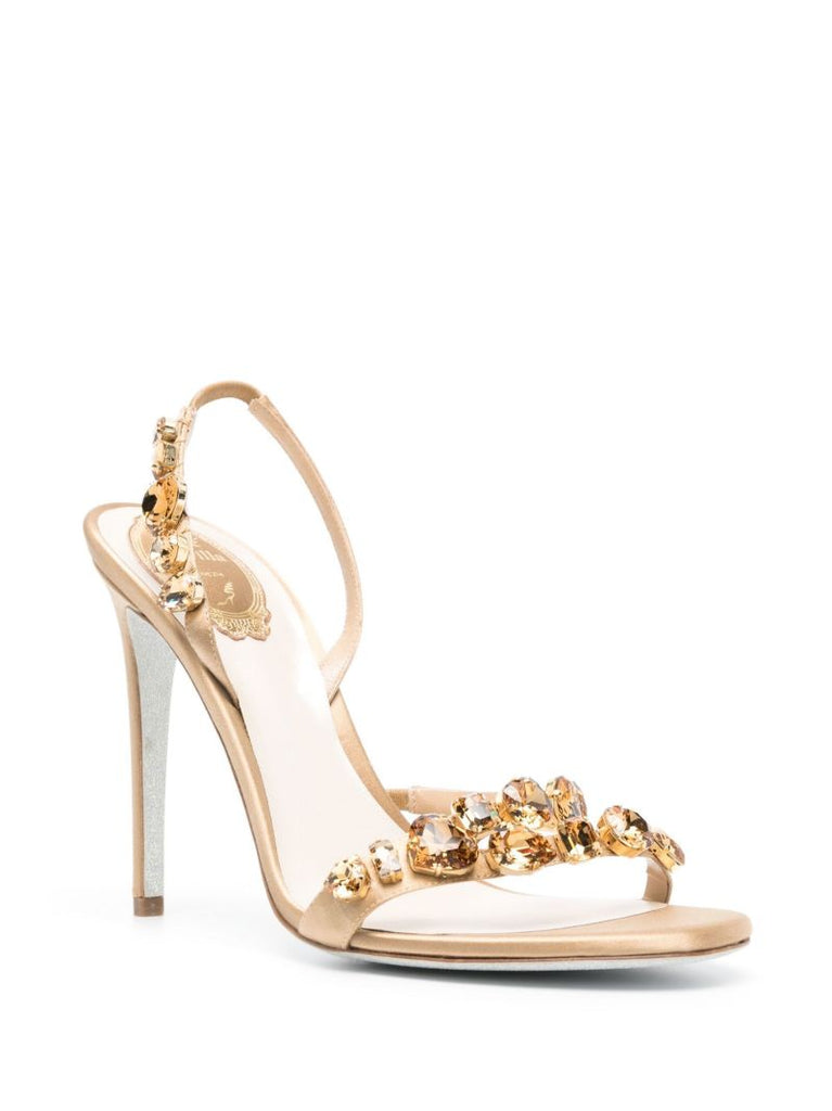 Gold 105 Crystal Slingback Satin Sandals
