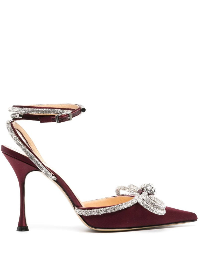 Red Double Bow 110 Crystal Satin Pumps