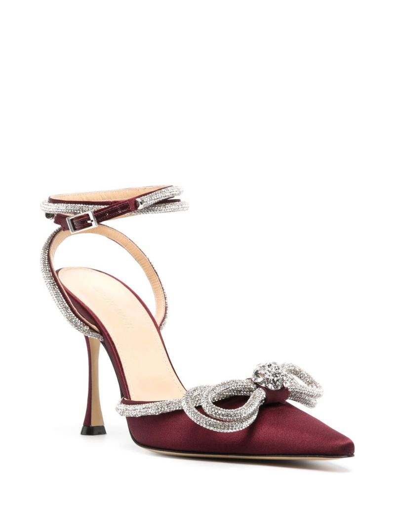 Red Double Bow 110 Crystal Satin Pumps