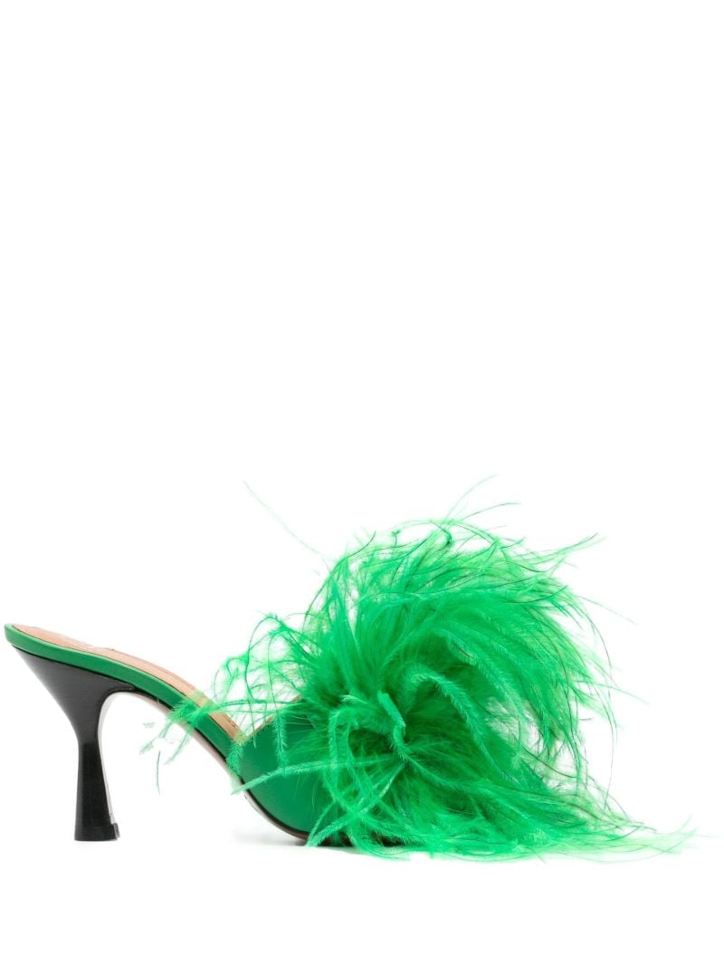 Green Costanza 75 Feather-trim Leather Mules