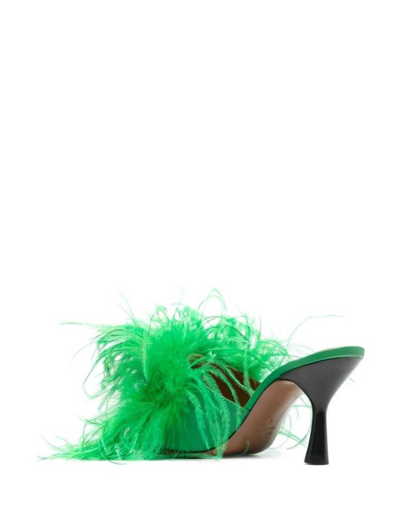 Green Costanza 75 Feather-trim Leather Mules