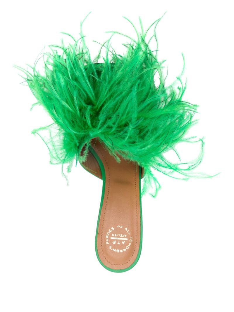 Green Costanza 75 Feather-trim Leather Mules