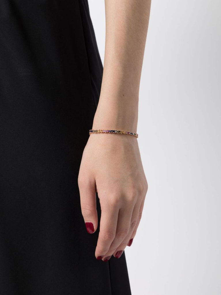 18kt Rose Gold Princess Midi Rainbow Sapphire Tennis Bracelet