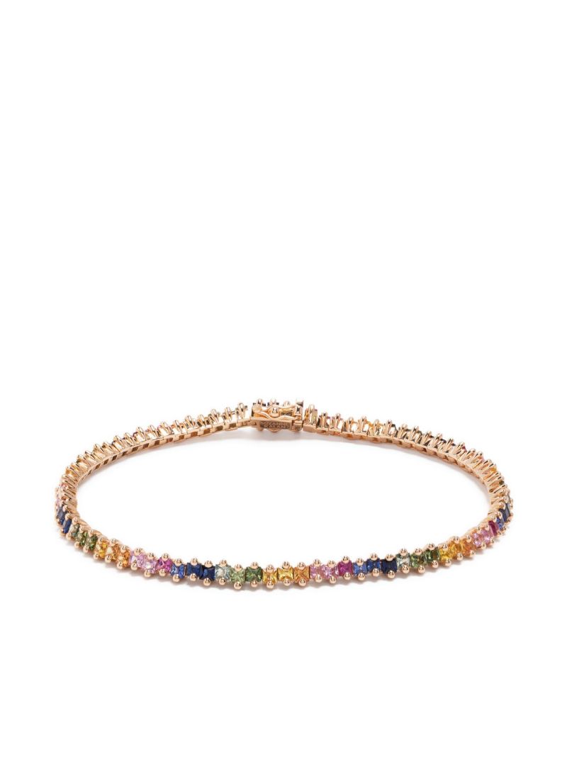 18kt Rose Gold Princess Midi Rainbow Sapphire Tennis Bracelet