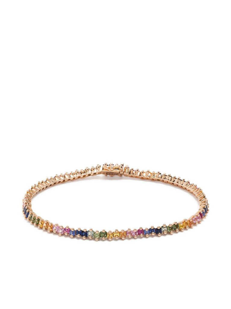 18kt Rose Gold Princess Midi Rainbow Sapphire Tennis Bracelet