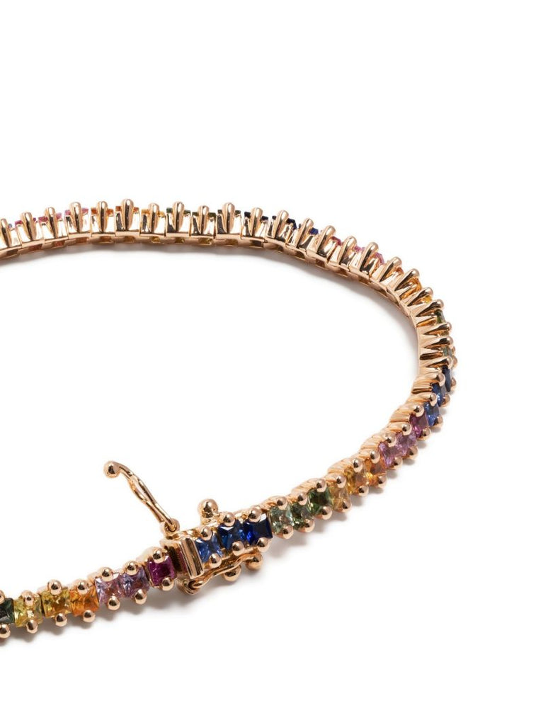 18kt Rose Gold Princess Midi Rainbow Sapphire Tennis Bracelet