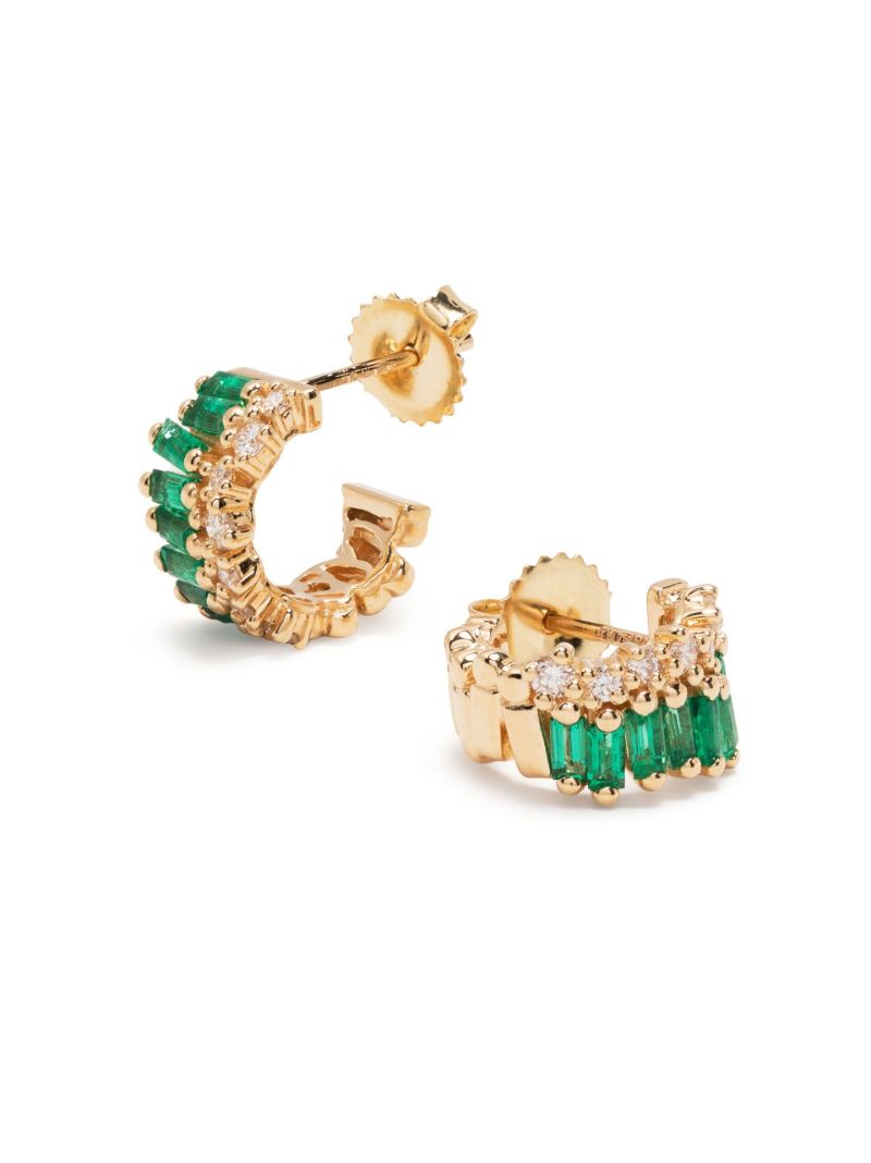 18kt Yellow Gold Short Stack Emerald Mini Earrings