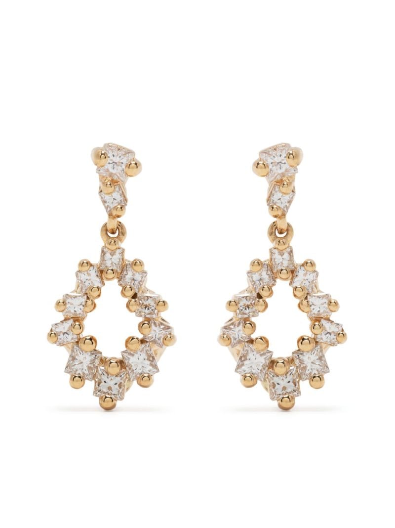 18kt Yellow Gold Princess Diamond Pear Drop Earrings