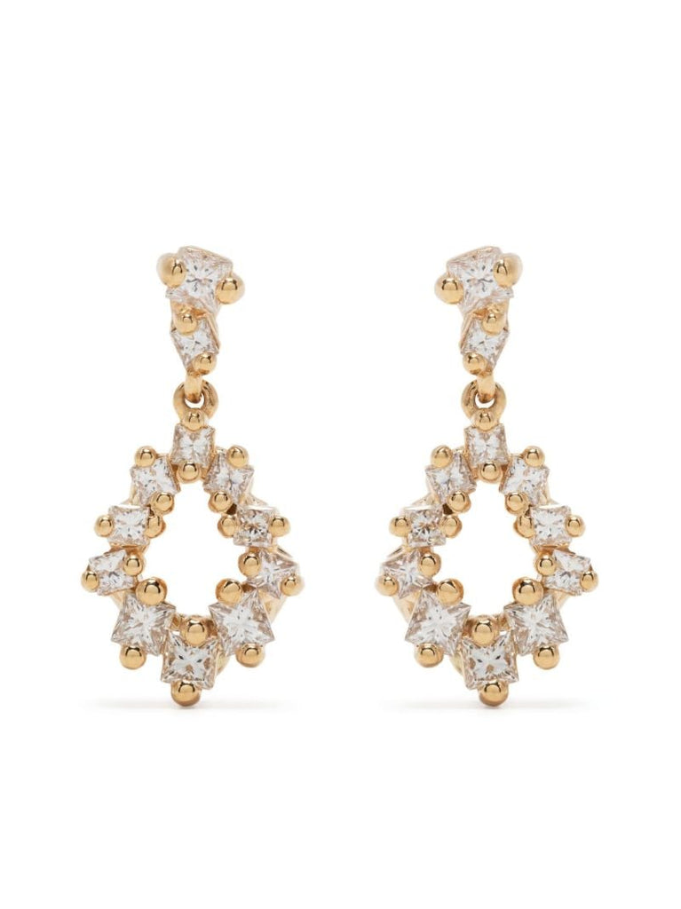 18kt Yellow Gold Princess Diamond Pear Drop Earrings