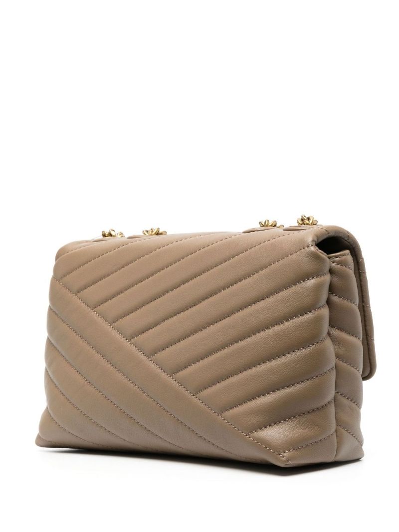 Brown Kira Chevron Quilted Shoulder Bag