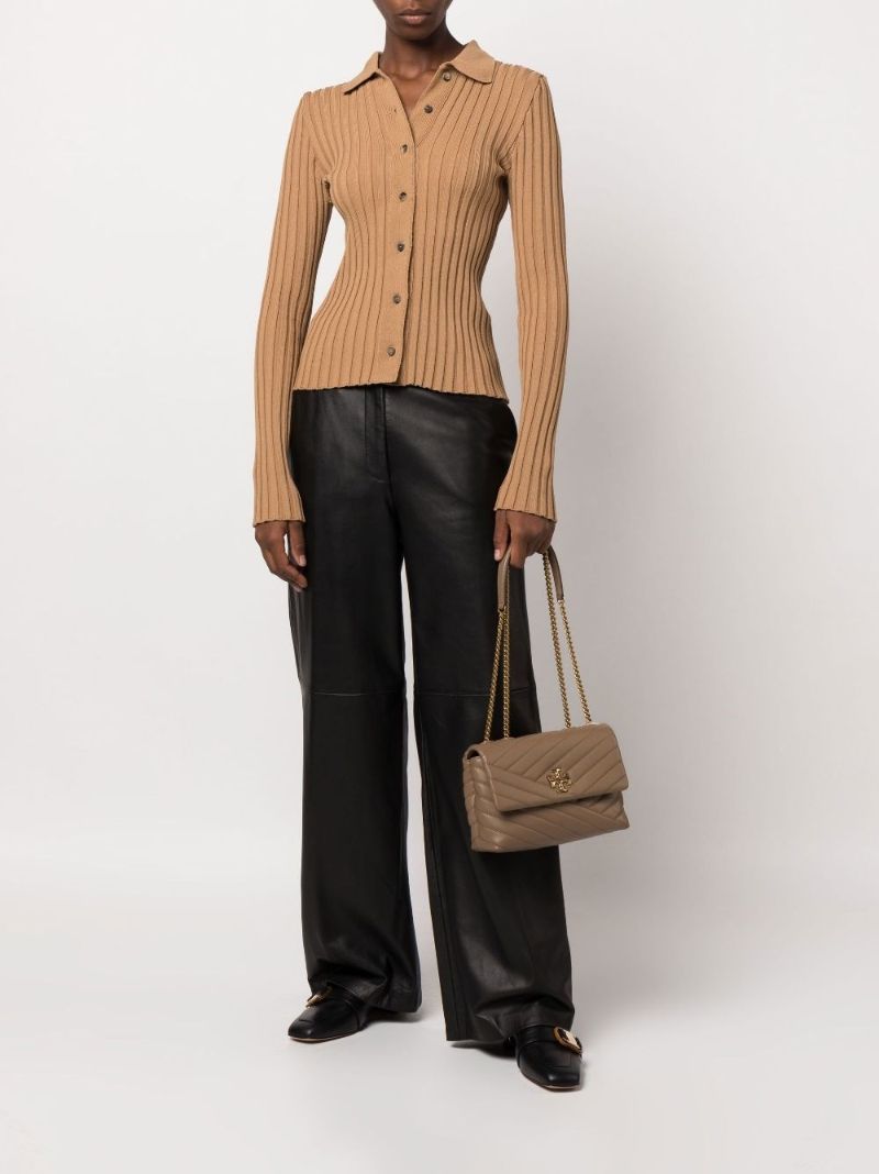 Brown Kira Chevron Quilted Shoulder Bag