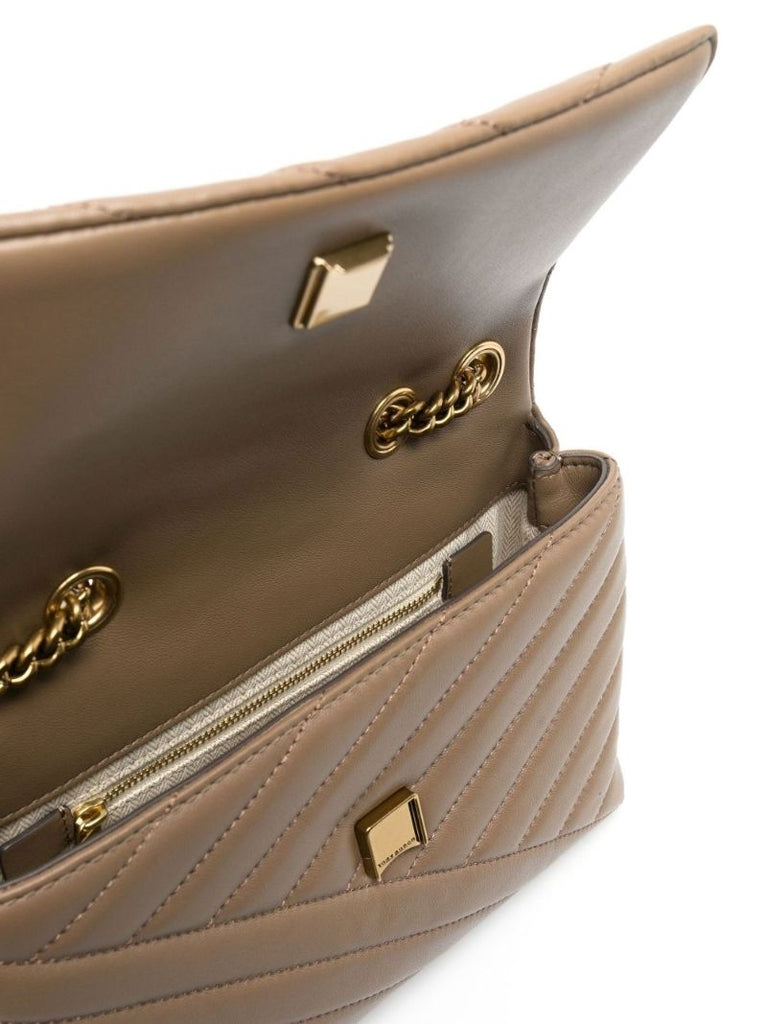 Brown Kira Chevron Quilted Shoulder Bag