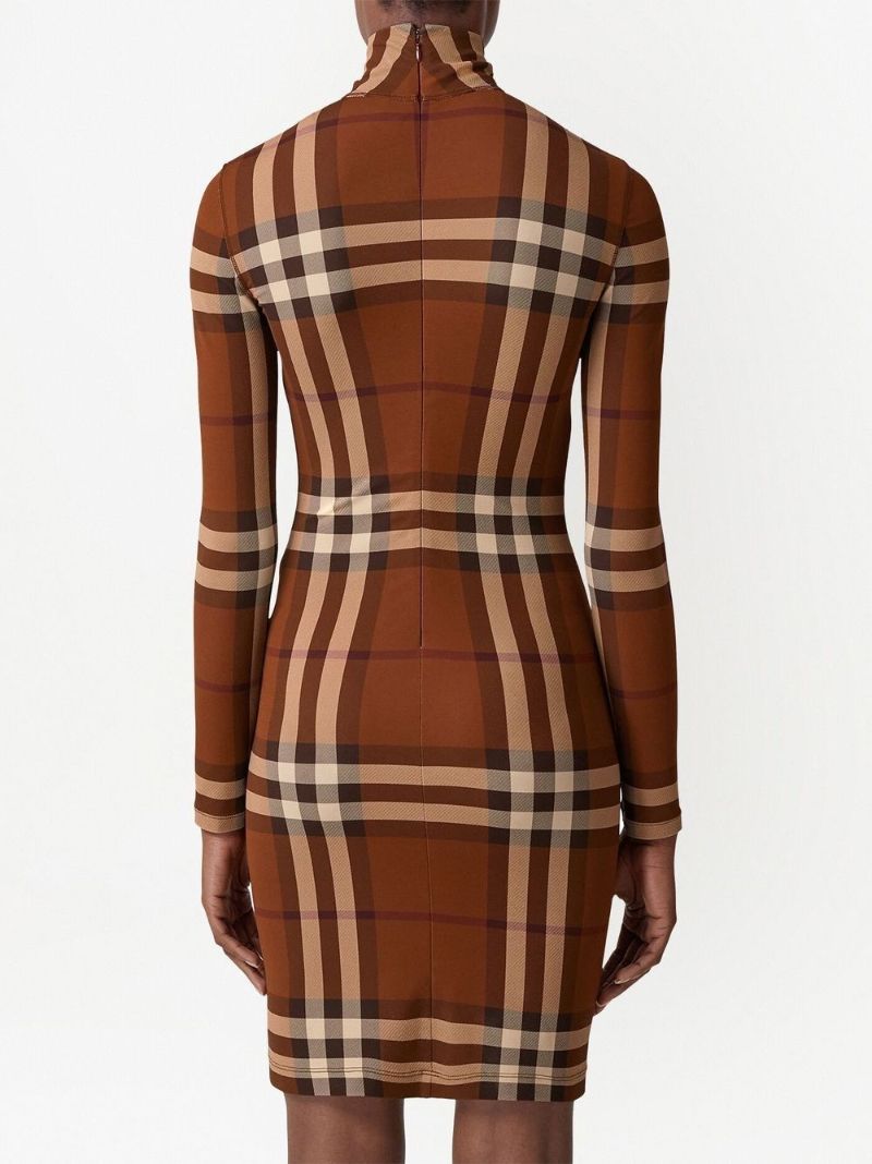 Brown Check Print Jersey Mini Dress