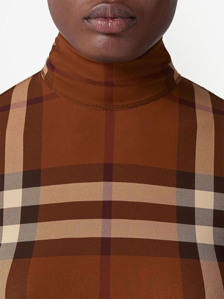 Brown Check Print Jersey Mini Dress