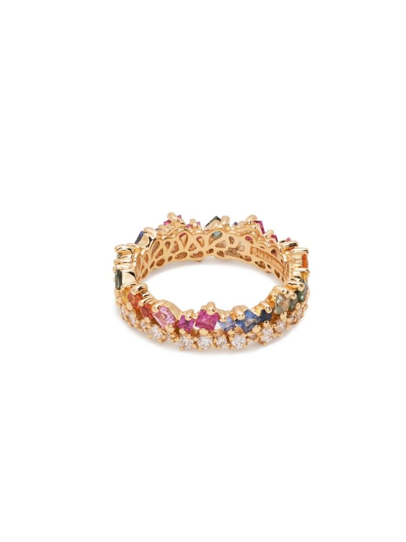 18k Yellow Gold Princess Rainbow Sapphire Eternity Band Ring