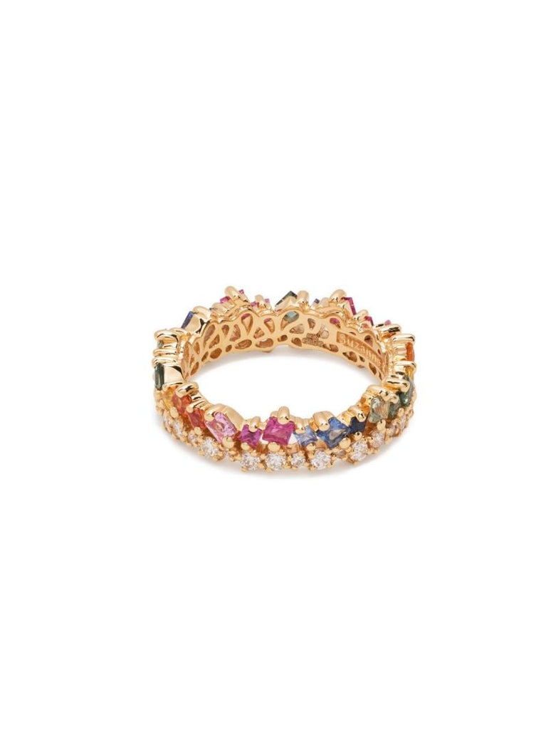 18k Yellow Gold Princess Rainbow Sapphire Eternity Band Ring