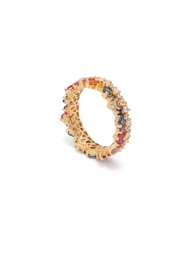 18k Yellow Gold Princess Rainbow Sapphire Eternity Band Ring