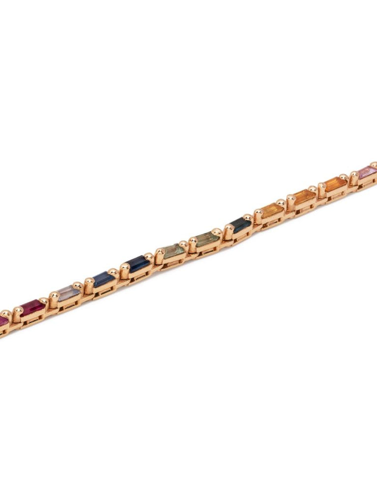 18k Rose Gold Linear Rainbow Sapphire Tennis Necklace