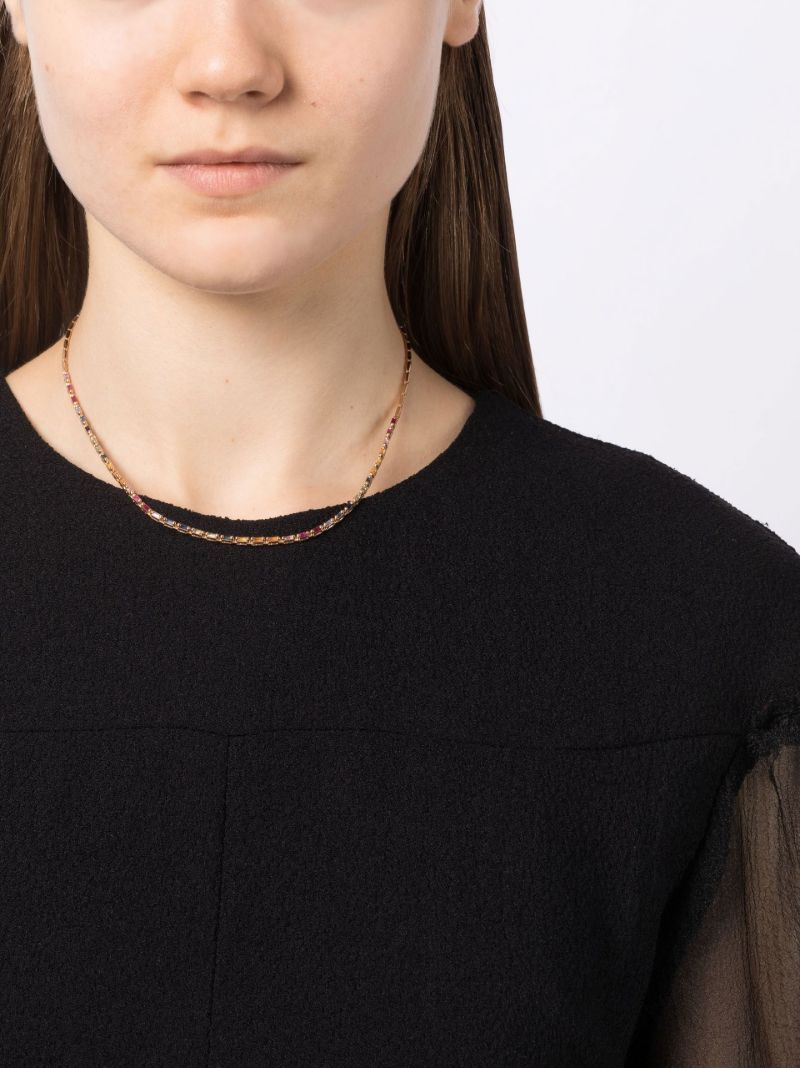 18k Rose Gold Linear Rainbow Sapphire Tennis Necklace