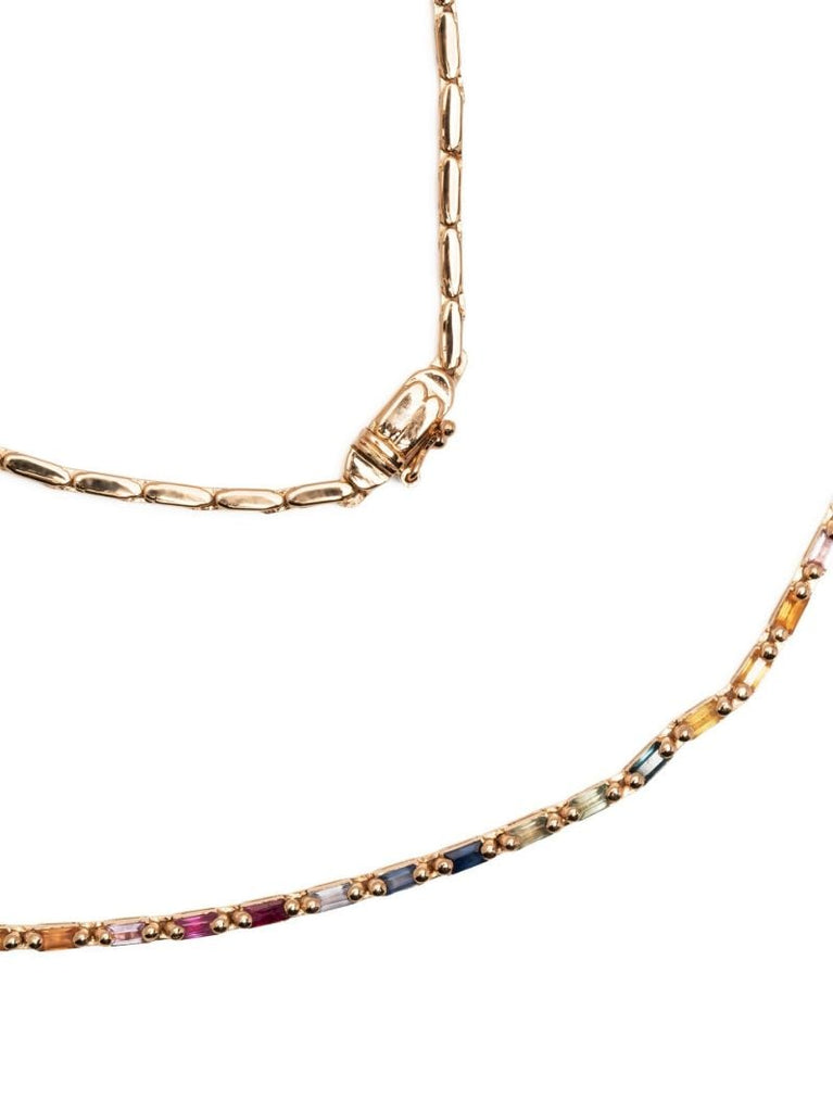 18k Rose Gold Linear Rainbow Sapphire Tennis Necklace