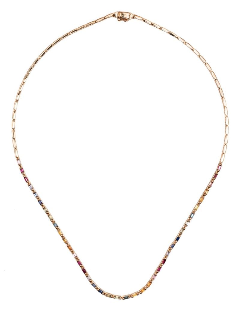 18k Rose Gold Linear Rainbow Sapphire Tennis Necklace