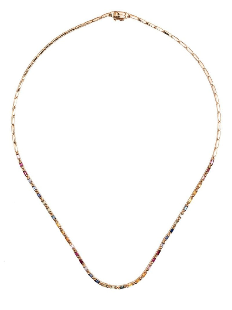18k Rose Gold Linear Rainbow Sapphire Tennis Necklace