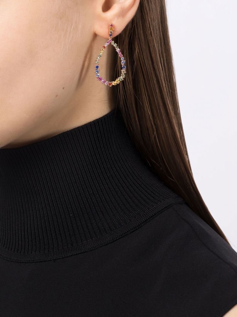 18kt Rose Gold Princess Rainbow Sapphire Pear Drop Earrings