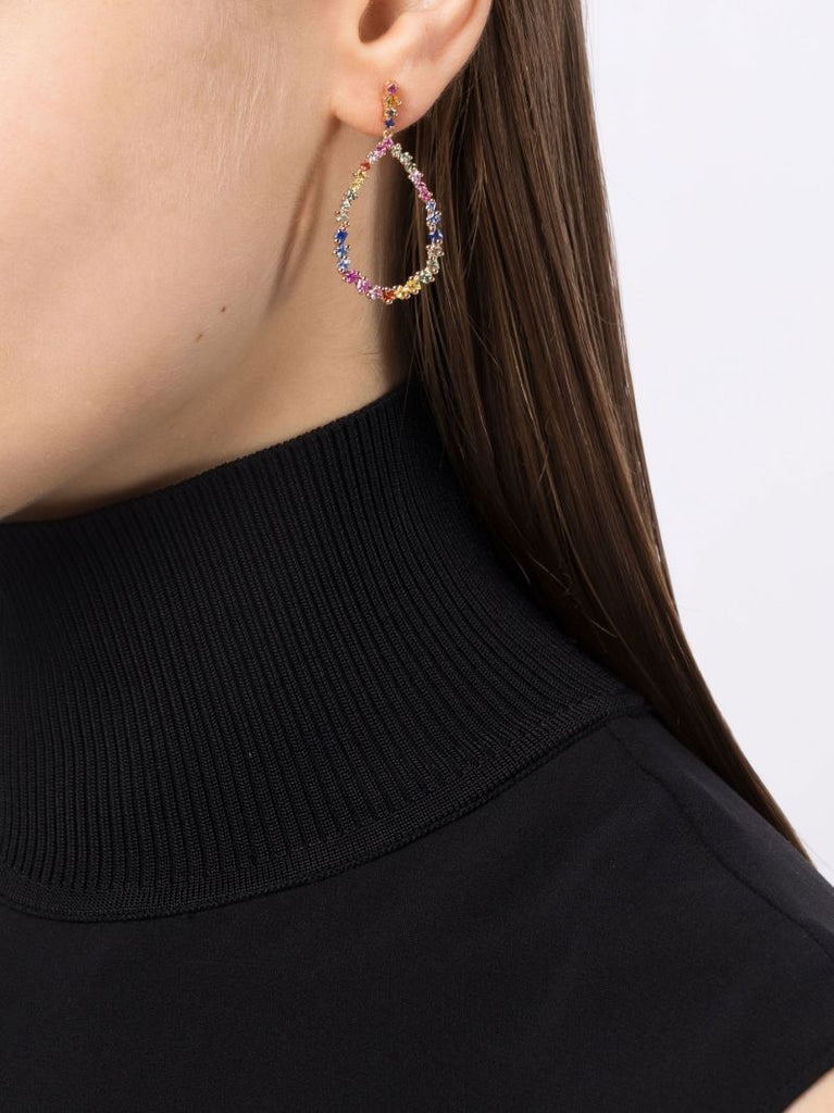18kt Rose Gold Princess Rainbow Sapphire Pear Drop Earrings