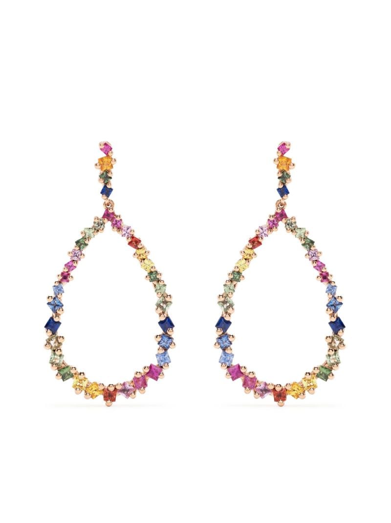 18kt Rose Gold Princess Rainbow Sapphire Pear Drop Earrings
