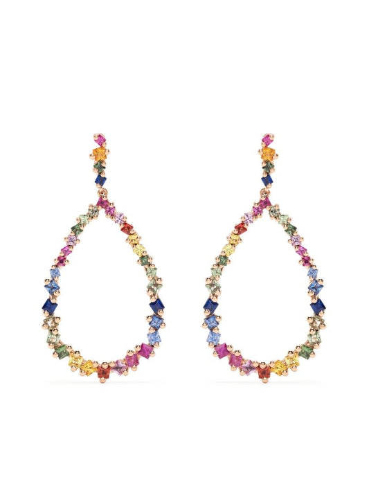 18kt Rose Gold Princess Rainbow Sapphire Pear Drop Earrings