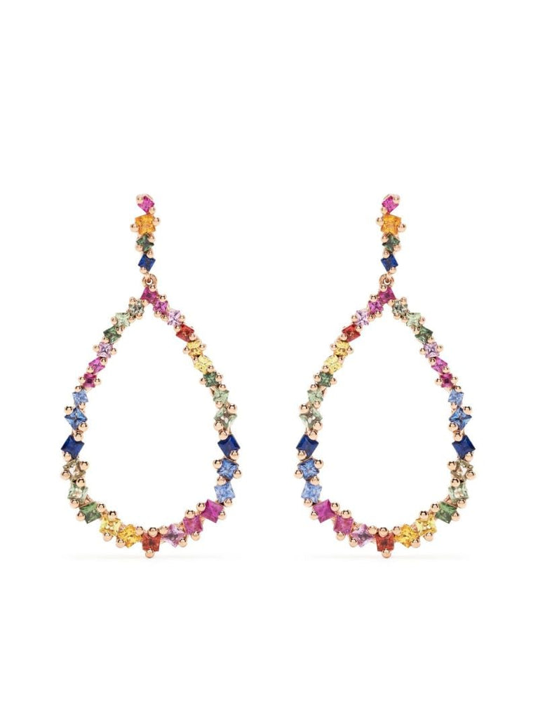 18kt Rose Gold Princess Rainbow Sapphire Pear Drop Earrings