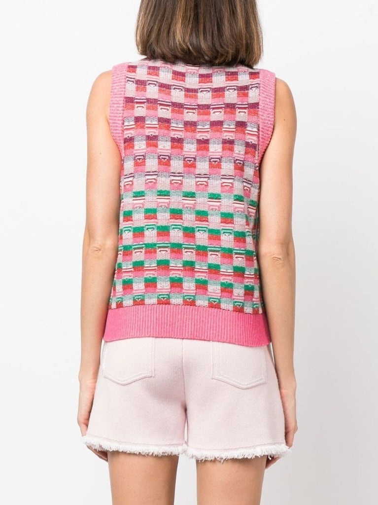 Pink Jacquard Knit Cashmere Vest