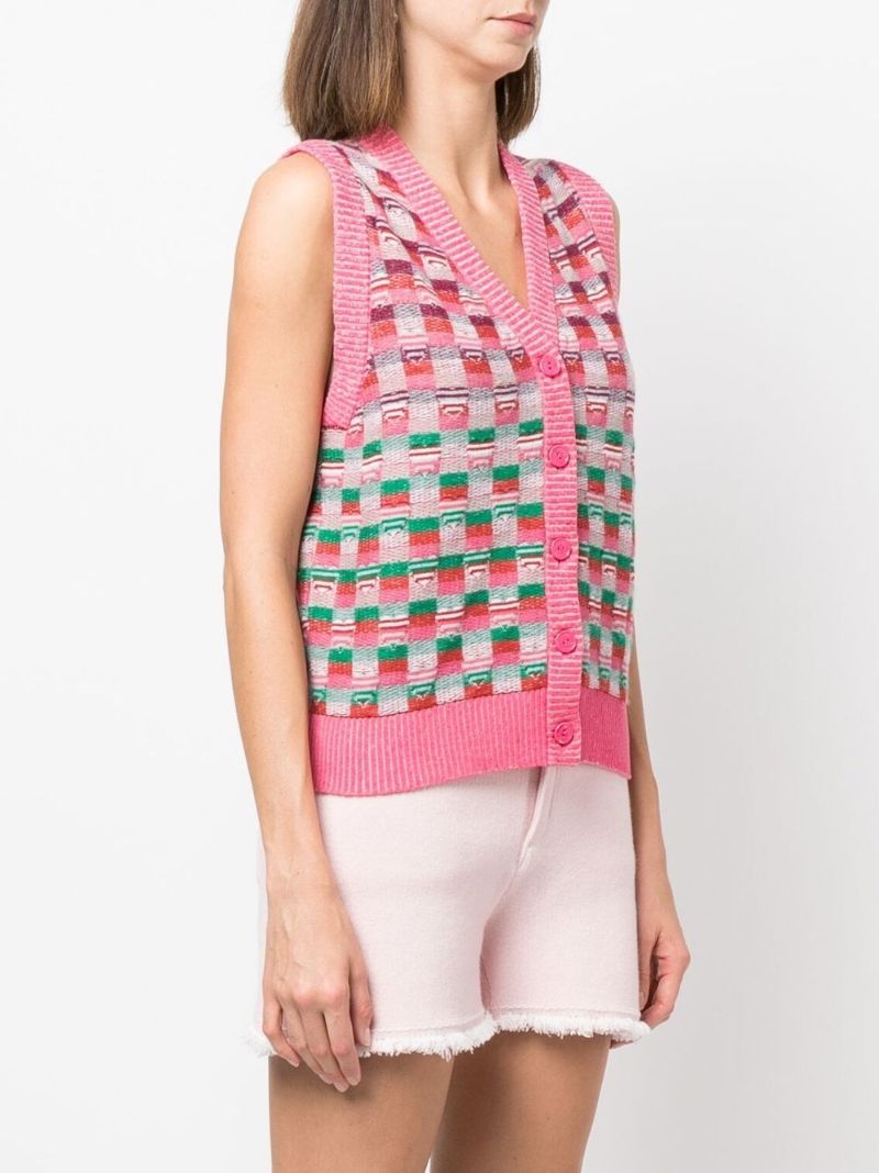 Pink Jacquard Knit Cashmere Vest