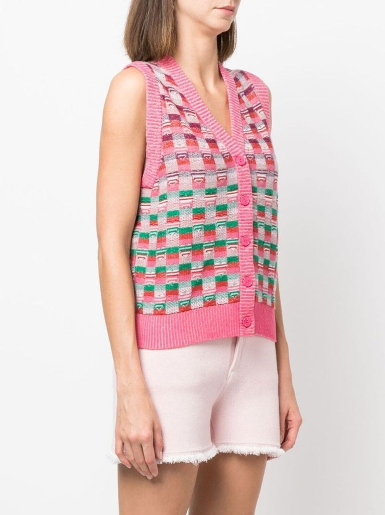 Pink Jacquard Knit Cashmere Vest